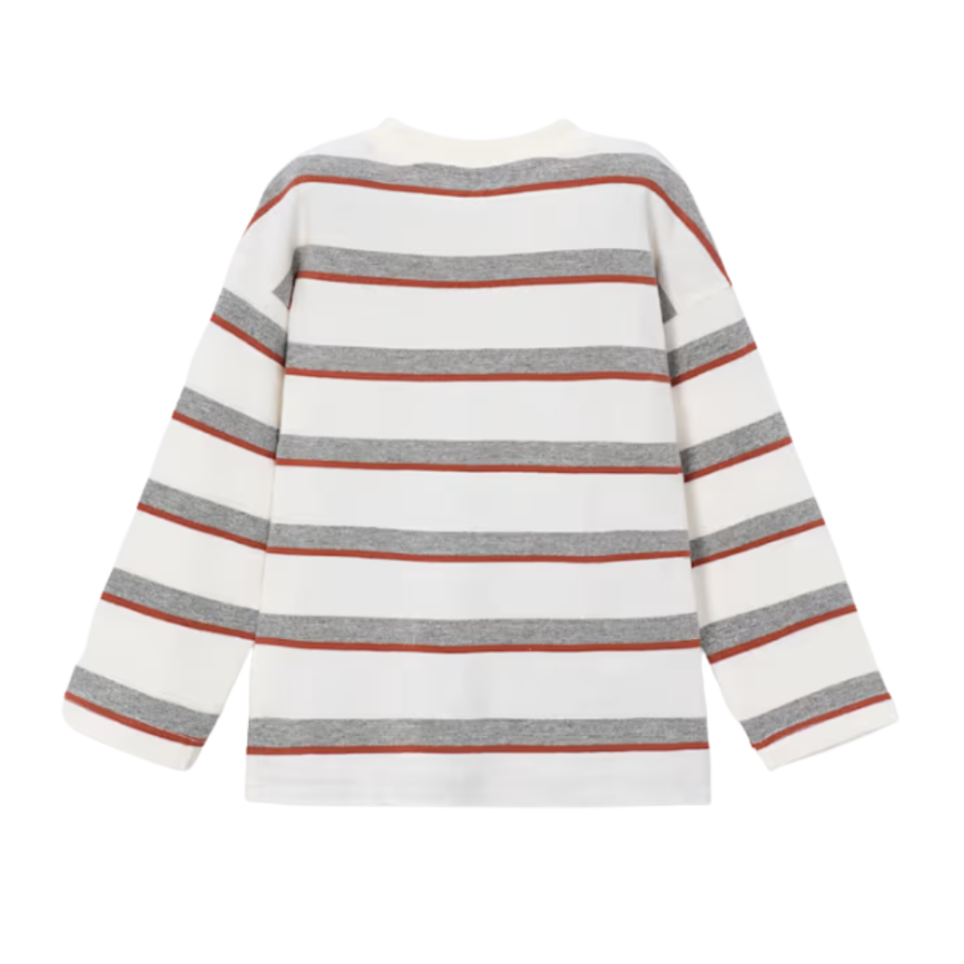 Mayoral boys' cream striped long sleeve T-shirt with chest pocket