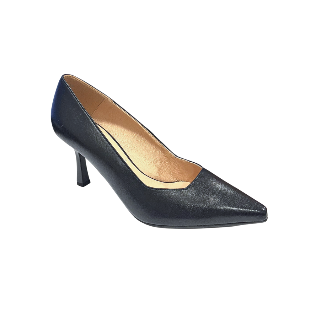 Bioeco women's navy leather pointed court shoes