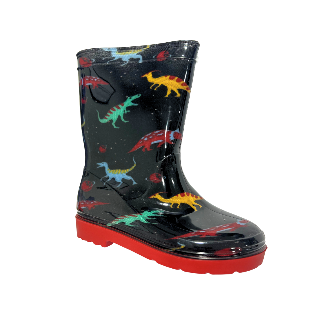 Lj & R boys' black and red slip-on wellington boots