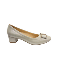 Bioeco women's gold leather shoe with buckle