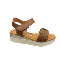 Oh My Sandals women's brown leather sandal with touch-fastening strap