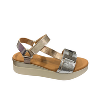 Oh My Sandals women's silver leather sandal with touch-fastening strap