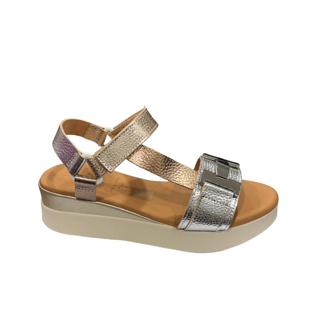 Oh My Sandals women's silver leather sandal with touch-fastening strap