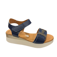 Oh My Sandals women's navy leather sandal with touch-fastening strap