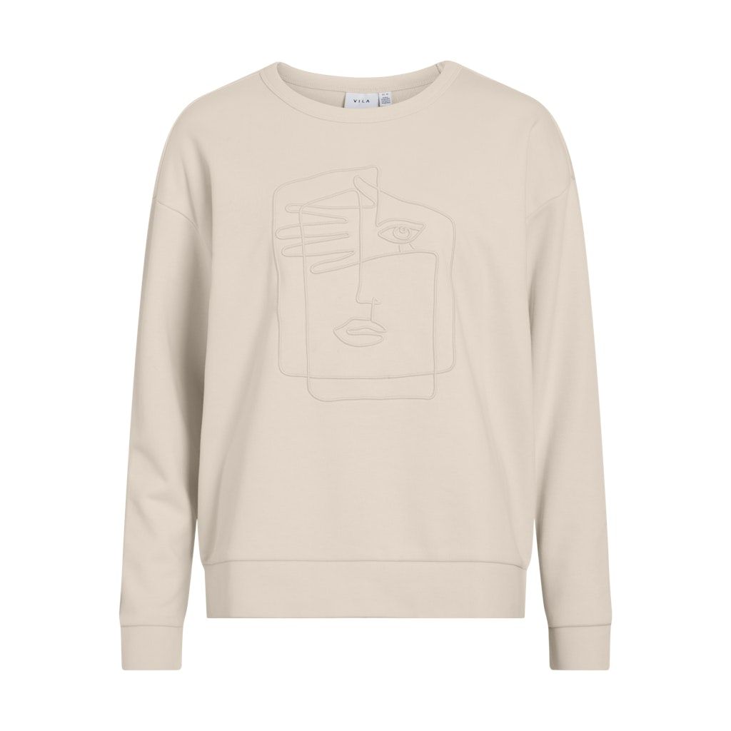 Vila Womens Top Maldea Abstract O-Neck L/S Birch