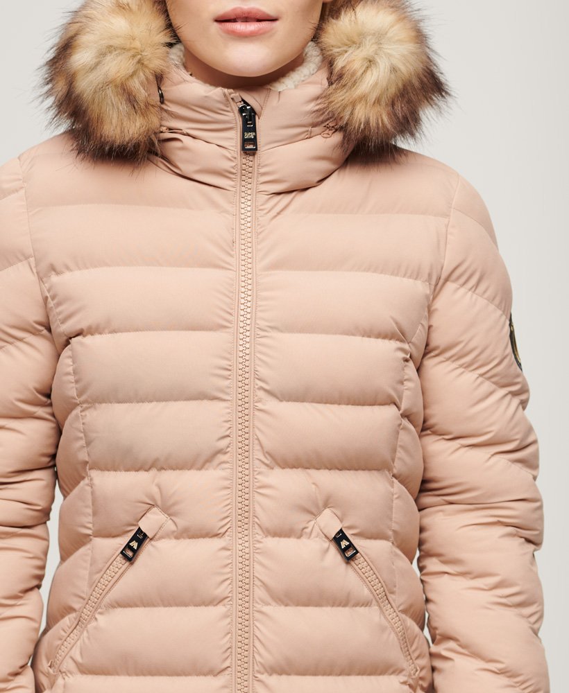 Mid length coat with fur hood hotsell