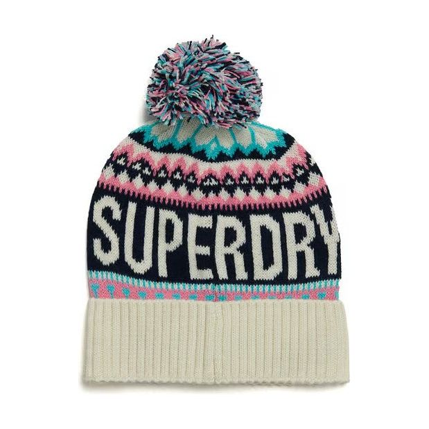 Superdry women's ecru fairisle beanie hat