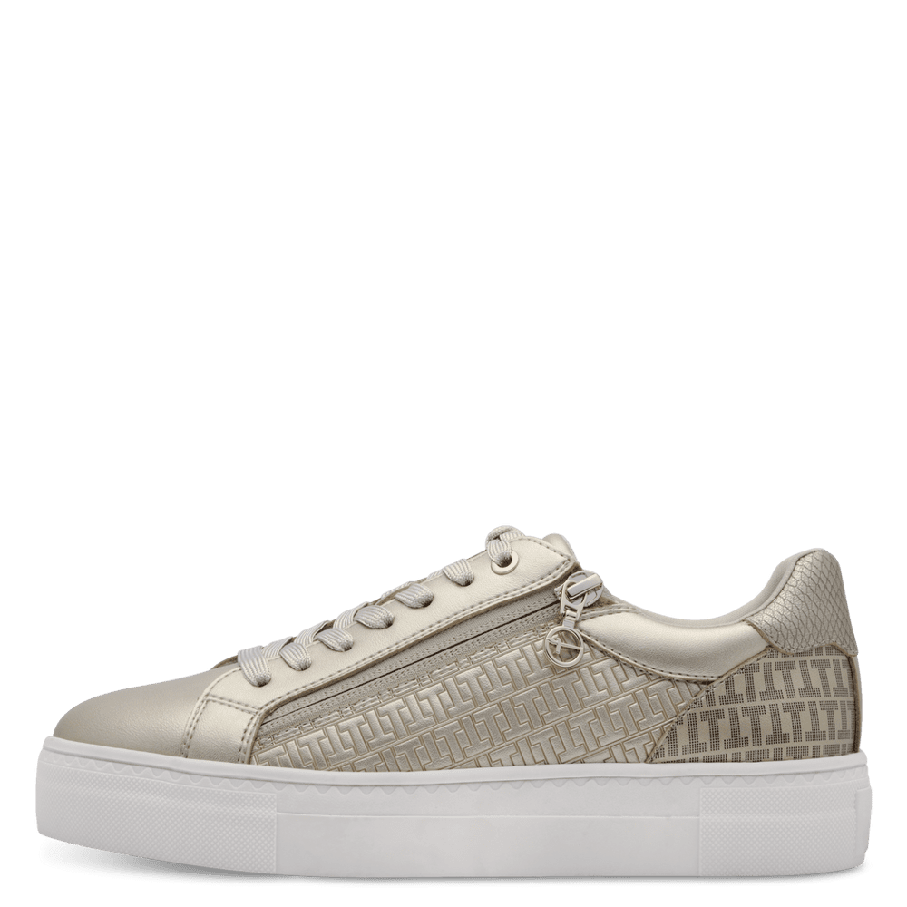 Tamaris women's gold lace-up trainer