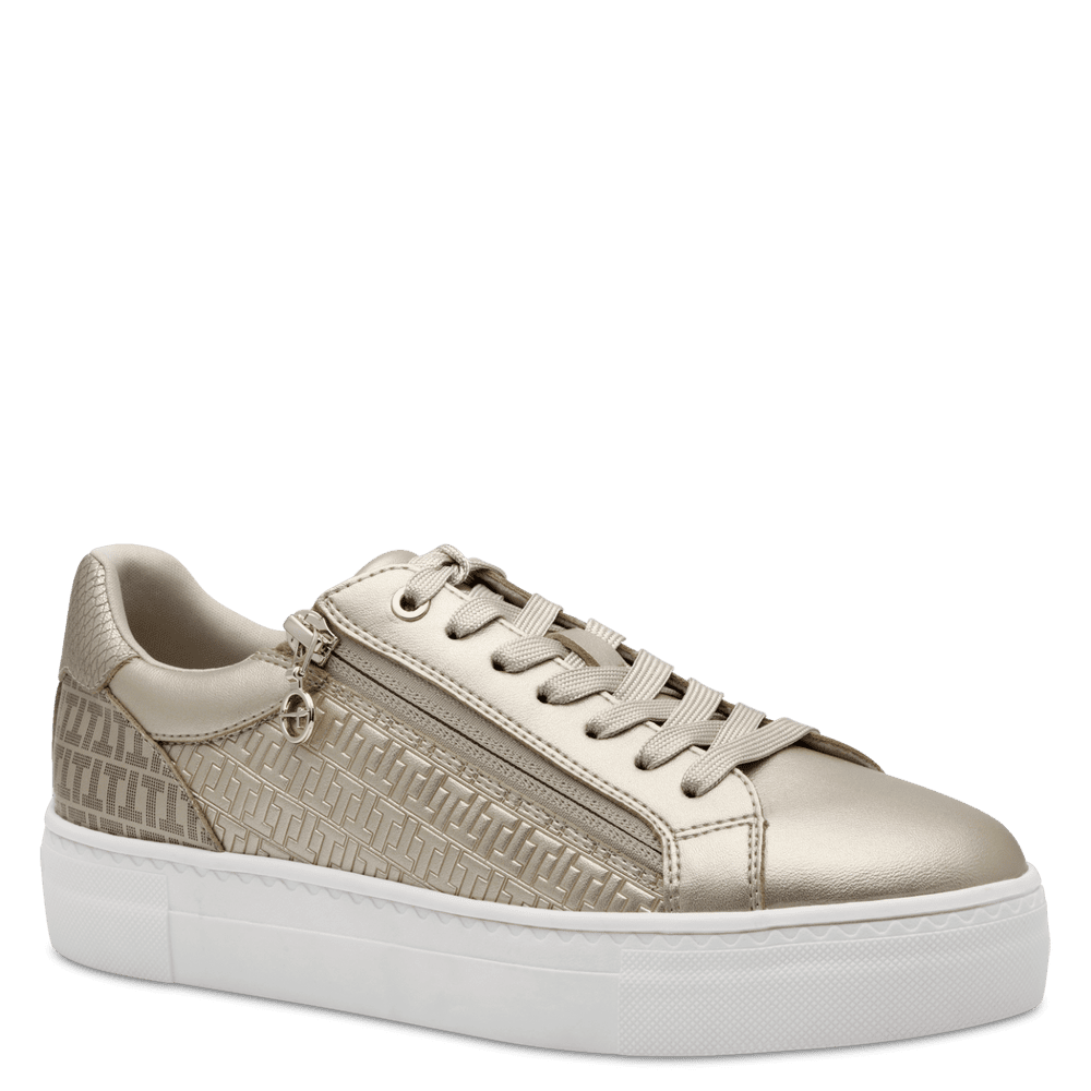 Tamaris women's gold lace-up trainer