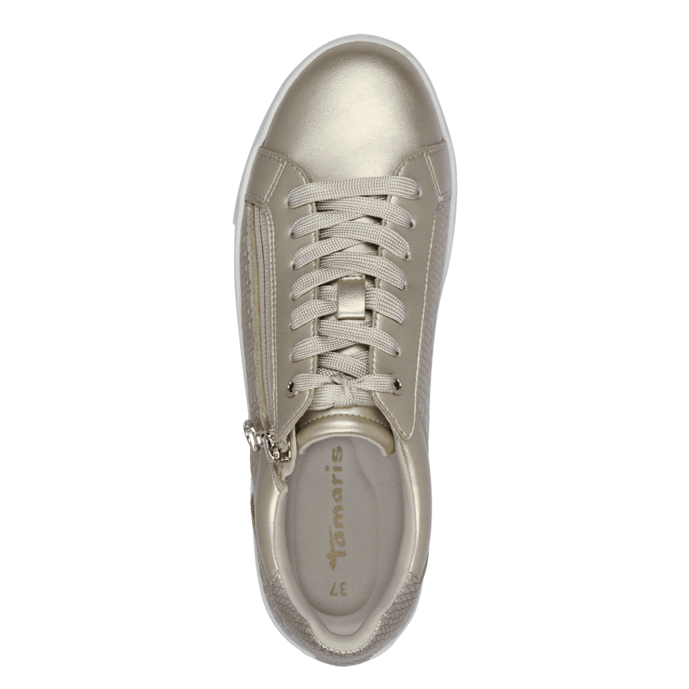 Tamaris women's gold lace-up trainer