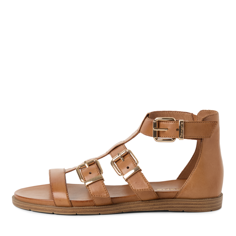 Tamaris women's cognac leather sandal with buckle