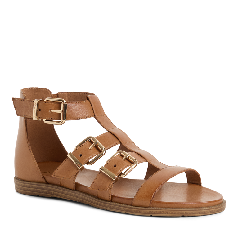 Tamaris women's cognac leather sandal with buckle