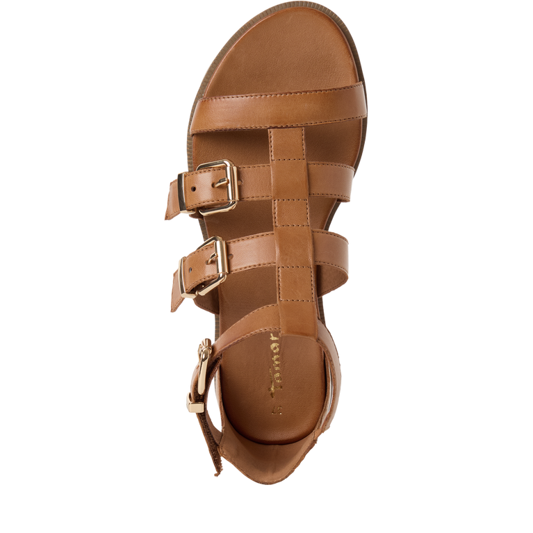Tamaris women's cognac leather sandal with buckle