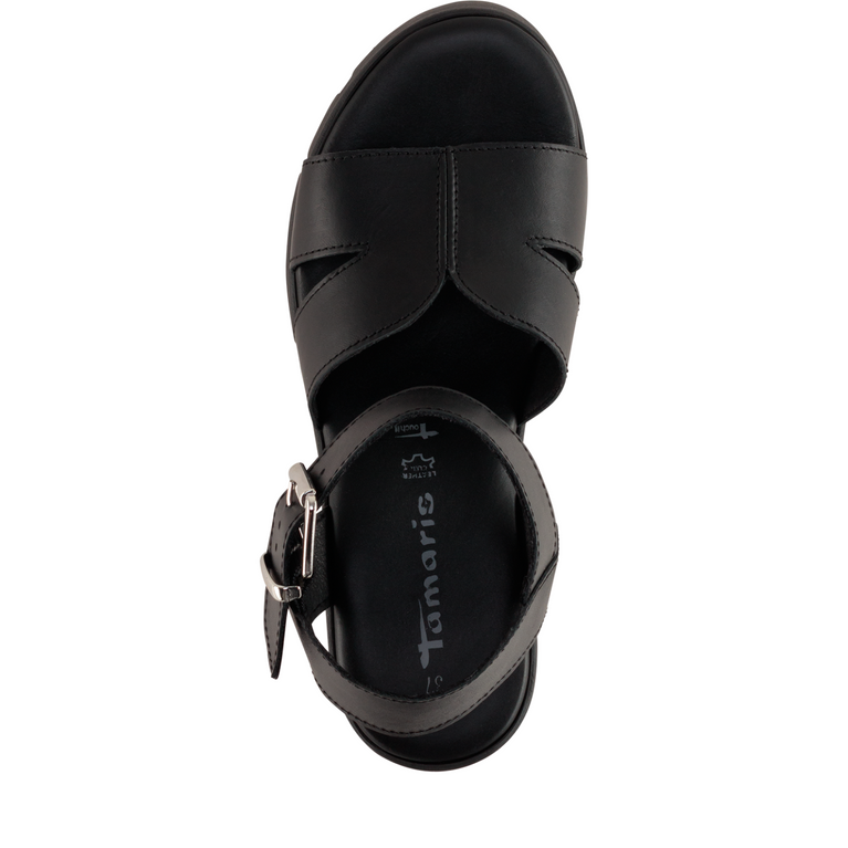 Tamaris women's black denim sandal with buckle