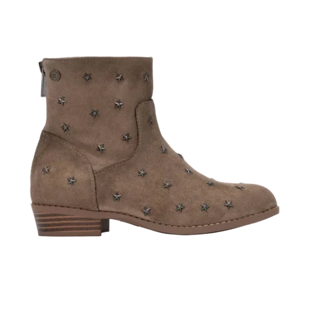 XTI girls' taupe suede-look ankle boots with metallic star studs