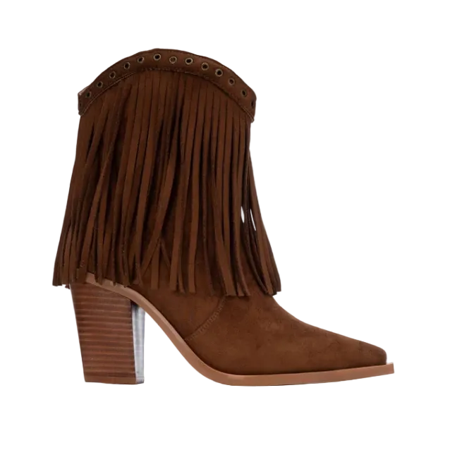 XTI women's camel suede-look fringed western ankle boots