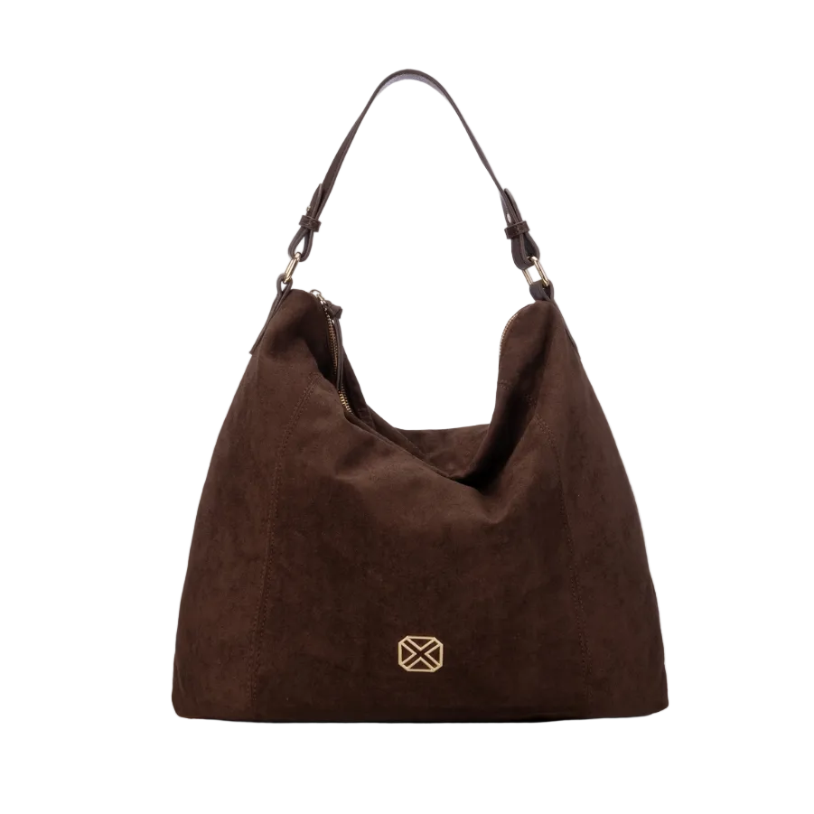 XTI women's brown suede-effect shoulder bag with gold-tone detail
