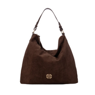 XTI women's brown suede-effect shoulder bag with gold-tone detail