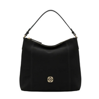 XTI women's black suede-effect shoulder bag with gold-tone detail