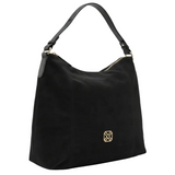 XTI women's black suede-effect shoulder bag with gold-tone detail