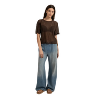 YAYA Womens Top Open-Knit Ajour Pattern Tie Details Delicioso Brown