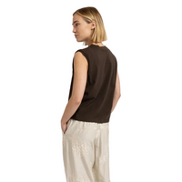 YAYA Womens Top Sleeveless Subtle Sleeve Details Delicioso Brown
