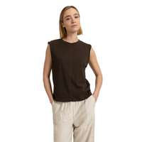 YAYA Womens Top Sleeveless Subtle Sleeve Details Delicioso Brown