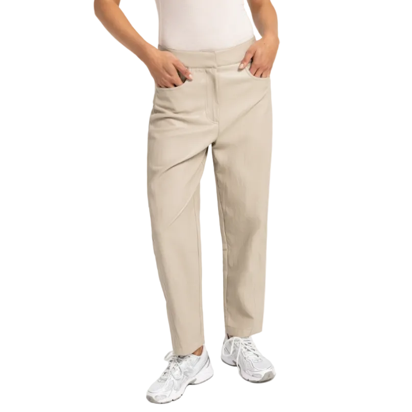YAYA Womens Trouser Faux Leather Carrot Fit Pure Cashmere Grey