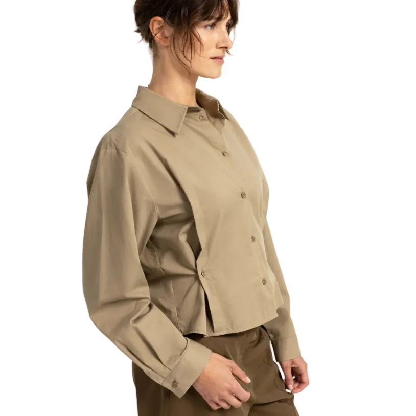 Yaya women's elmwood green poplin long-sleeve blouse