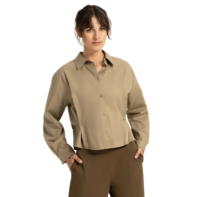 Yaya women's elmwood green poplin long-sleeve blouse