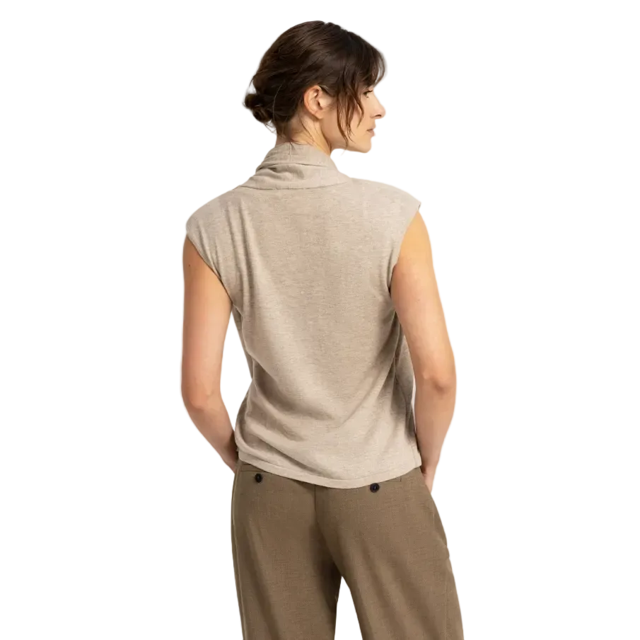 Yaya women's cashmere grey sleeveless double-layer buttoned cardigan