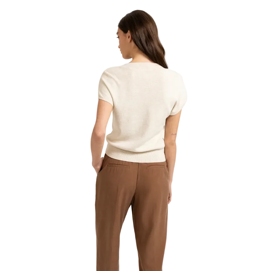 YAYA Womens Top Knitted Cardigan Short Sleeves Front Buttons Beige Melange