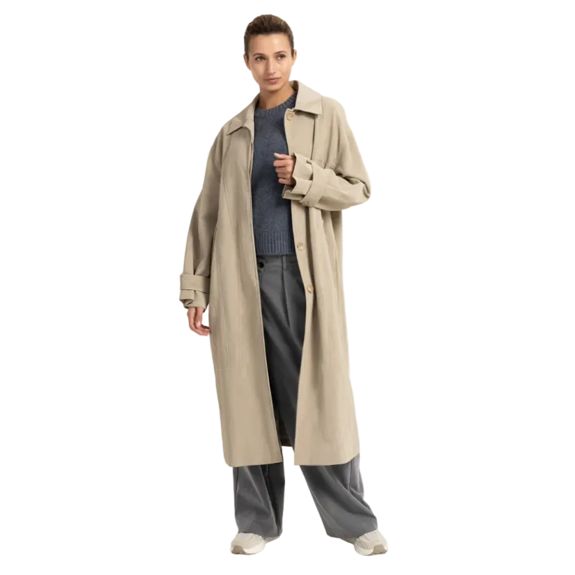 Yaya women's cashmere grey long faux suede coat with detachable collar
