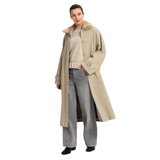 YAYA Womens Coat Long Faux Suede Detachable Collar Pure Cashmere Grey
