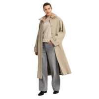 YAYA Womens Coat Long Faux Suede Detachable Collar Pure Cashmere Grey