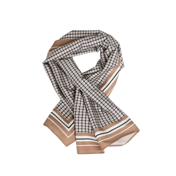 YAYA Womens Scarf Satin Check Print Border Detail Beige Dessin