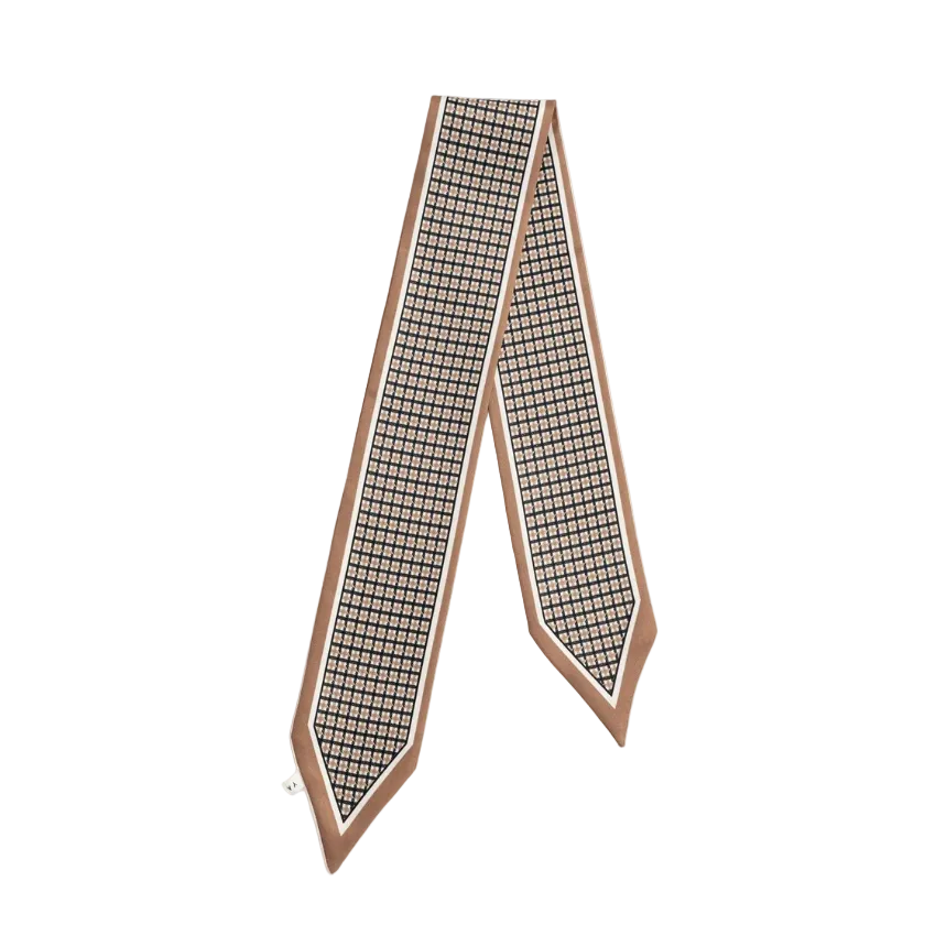 YAYA Womens Scarf Small Satin Striped Pattern Beige Dessin