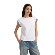 YAYA Womens Top Woven Cuff Pure White