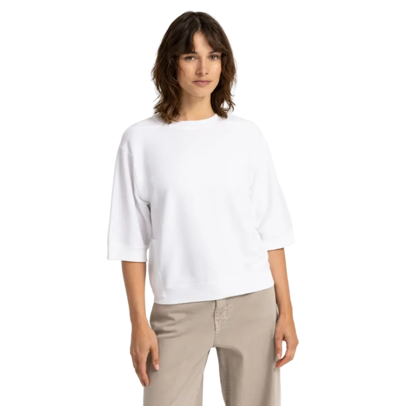 Yaya women's pure white ribbed jersey short-sleeve top