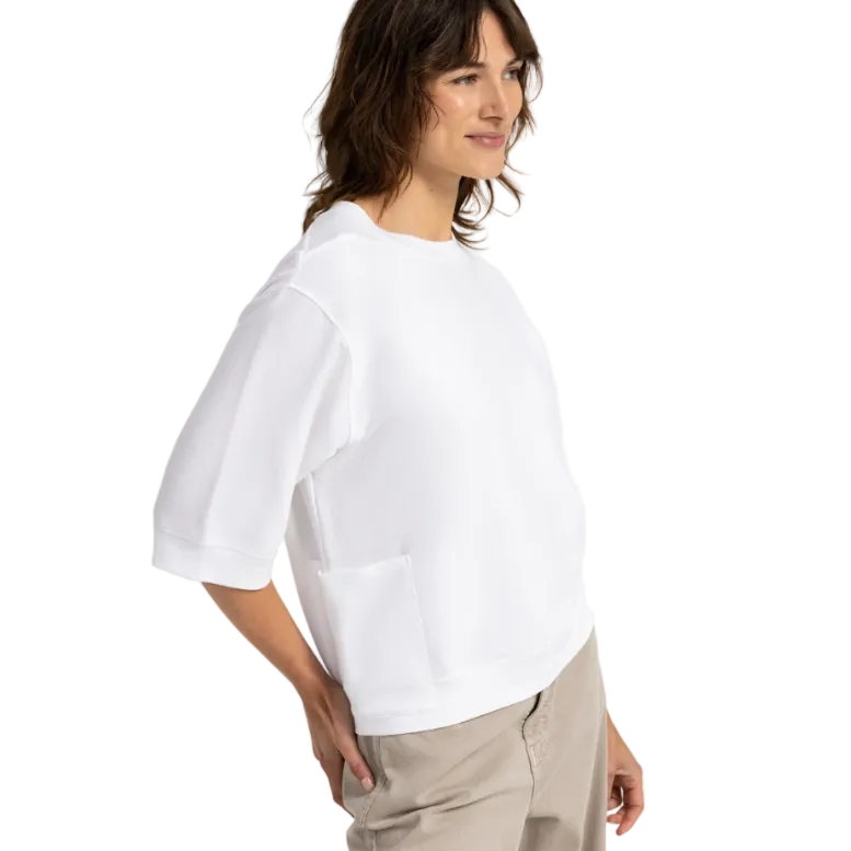 Yaya women's pure white ribbed jersey short-sleeve top