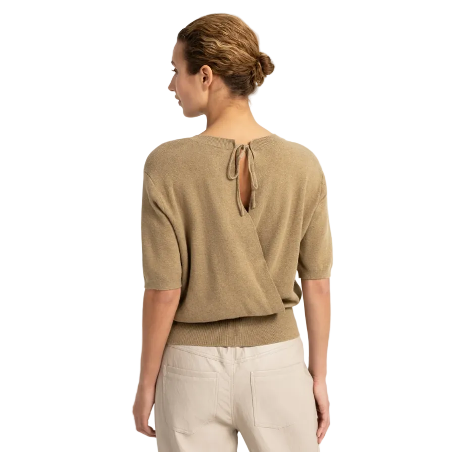 Yaya women's elmwood green open-back short-sleeve knitted sweater