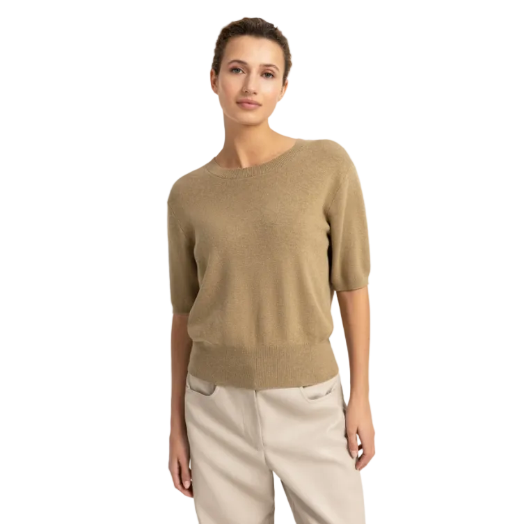 Yaya women's elmwood green open-back short-sleeve knitted sweater