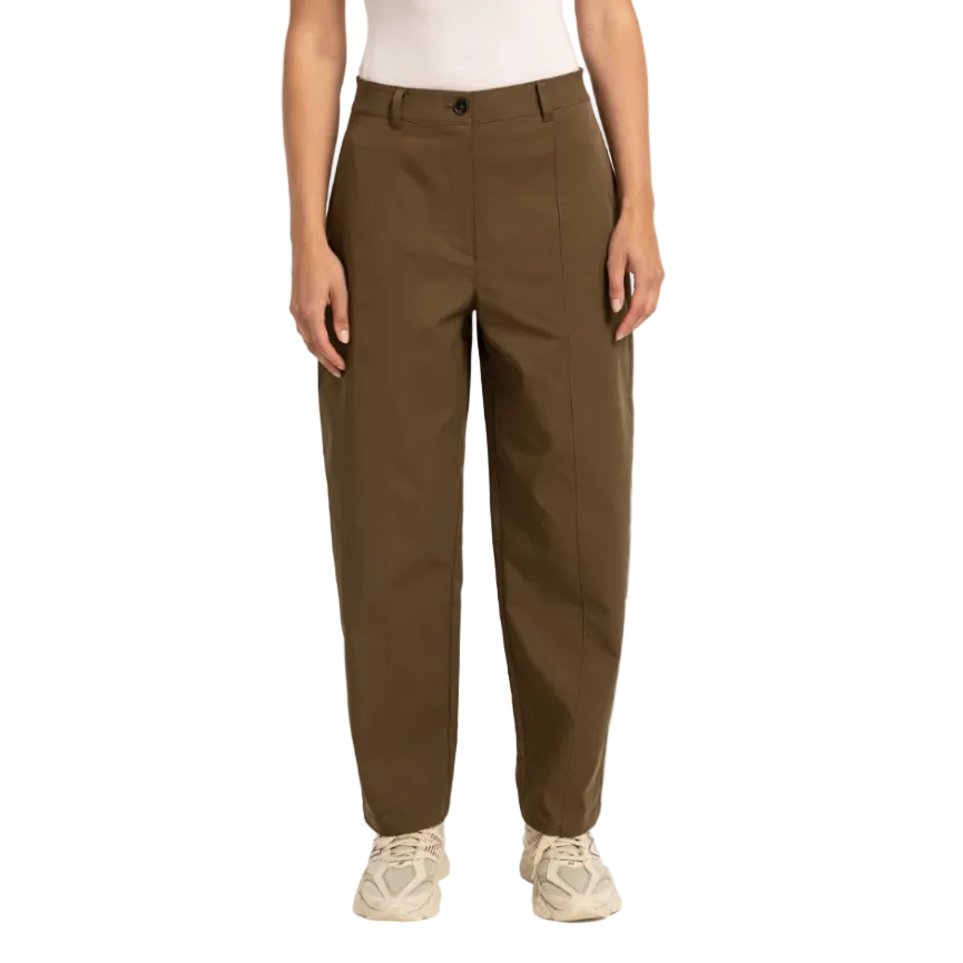 Yaya women's teak brown woven straight-leg trousers