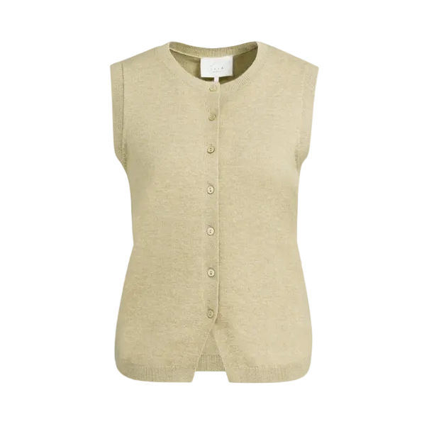 YAYA Womens Top Knitted Spencer Button Closure Olive Gray Green Melange