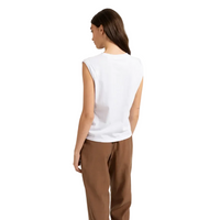 YAYA Womens Top Sleeveless Subtle Sleeve Details Pure White