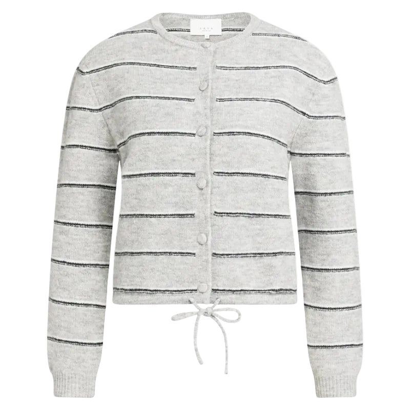 Yaya women's striped knitted cardigan in medium grey melange