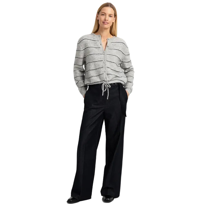 Yaya women's striped knitted cardigan in medium grey melange