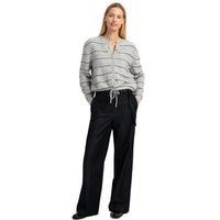 YAYA Womens Cardigan Striped Knitted Medium Grey Melange
