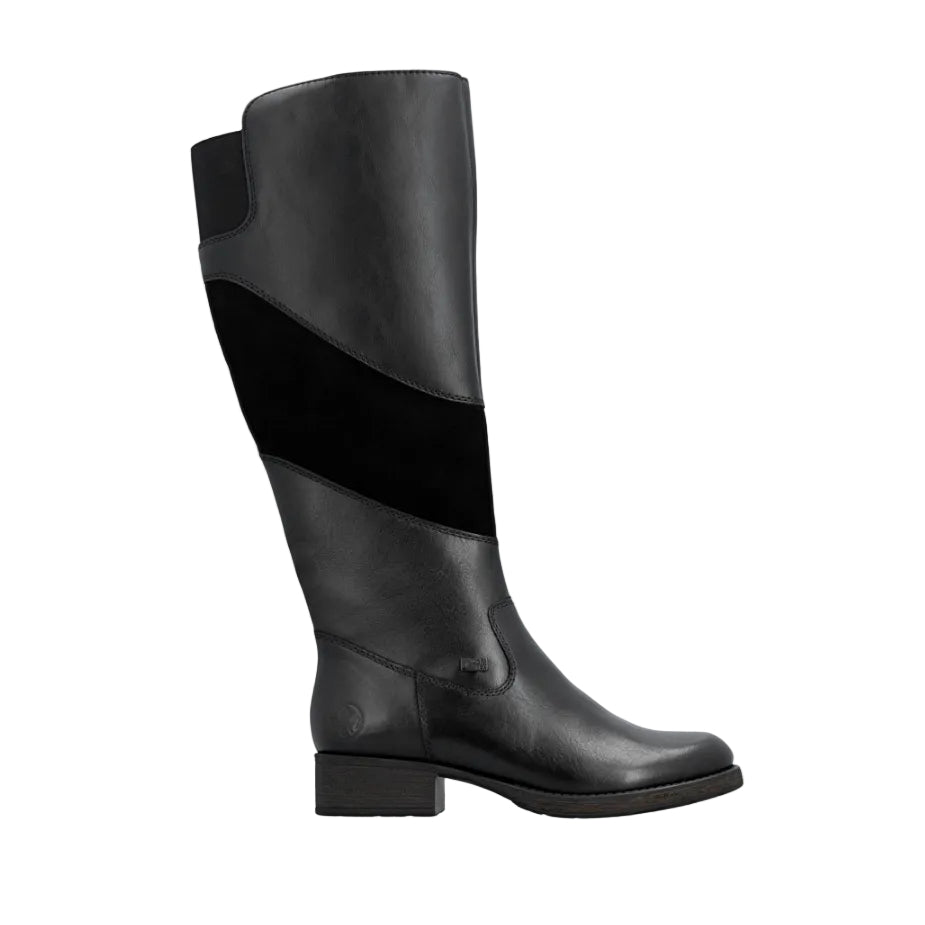Rieker women's black knee high boots with low block heel