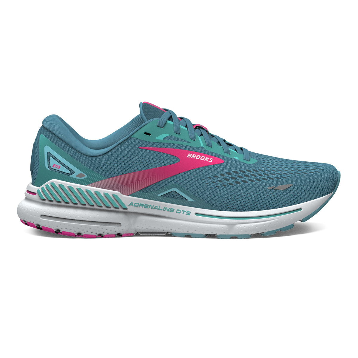 Brooks Womens Trainer Adrenaline GTS 23 Storm Blue Pink Aqua Donaghys